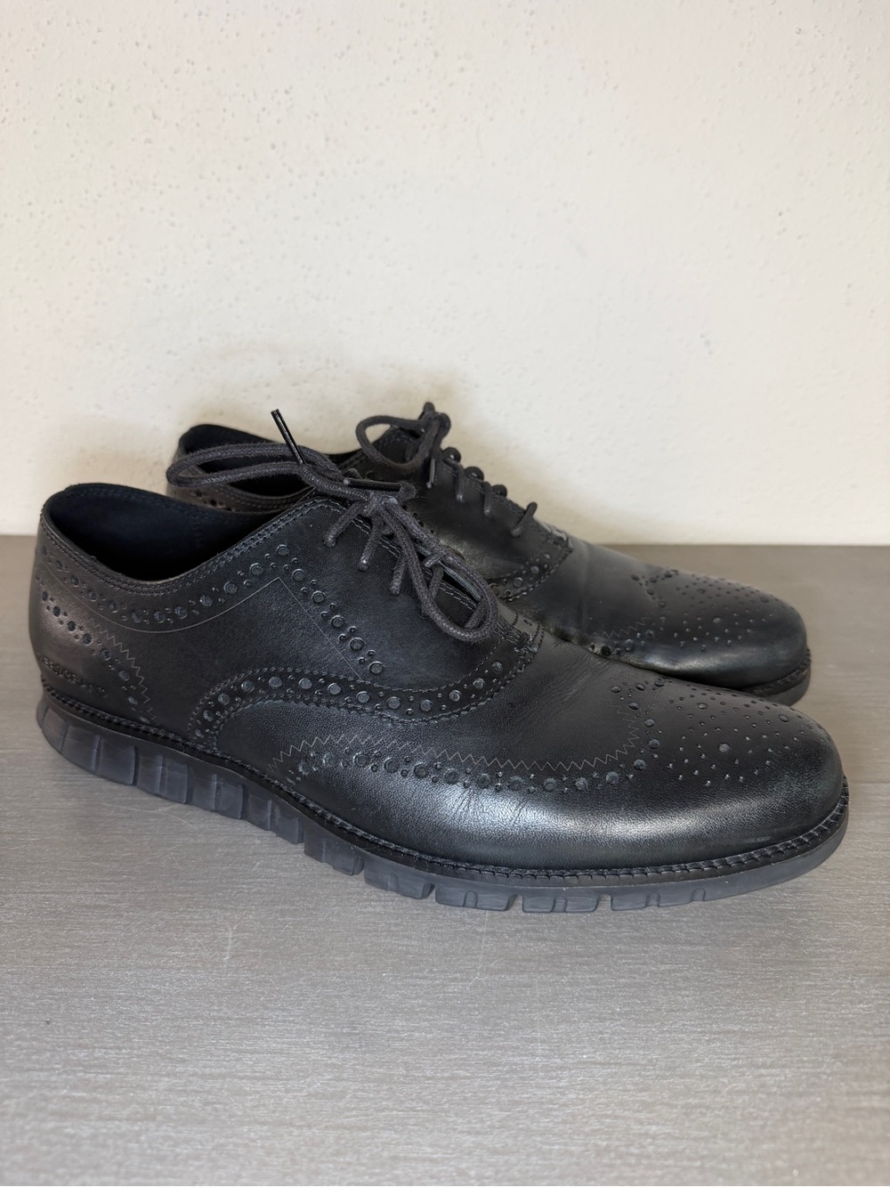 Cole Haan Men's ZERØGRAND Wingtip Oxford SHOES Black Leather Dress Size 12M